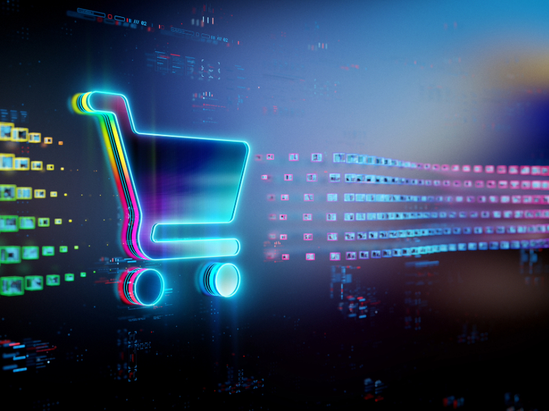 Digital cart icon on future tech