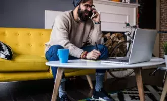 Financial and banking - Man on call with laptop - 1800x720