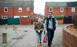 small family walking