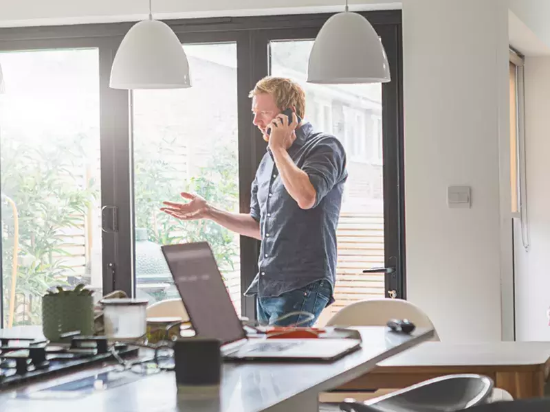 Rapid contact centre response business man using phone