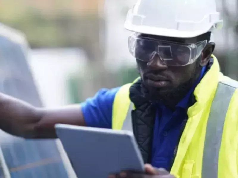 Capita Climate change hub - Tackling climate change Person working on solar panel