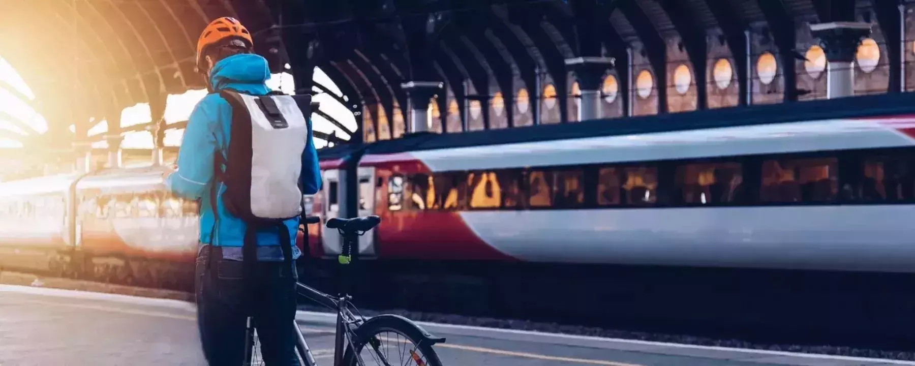 Person with a bicycle on a train platform